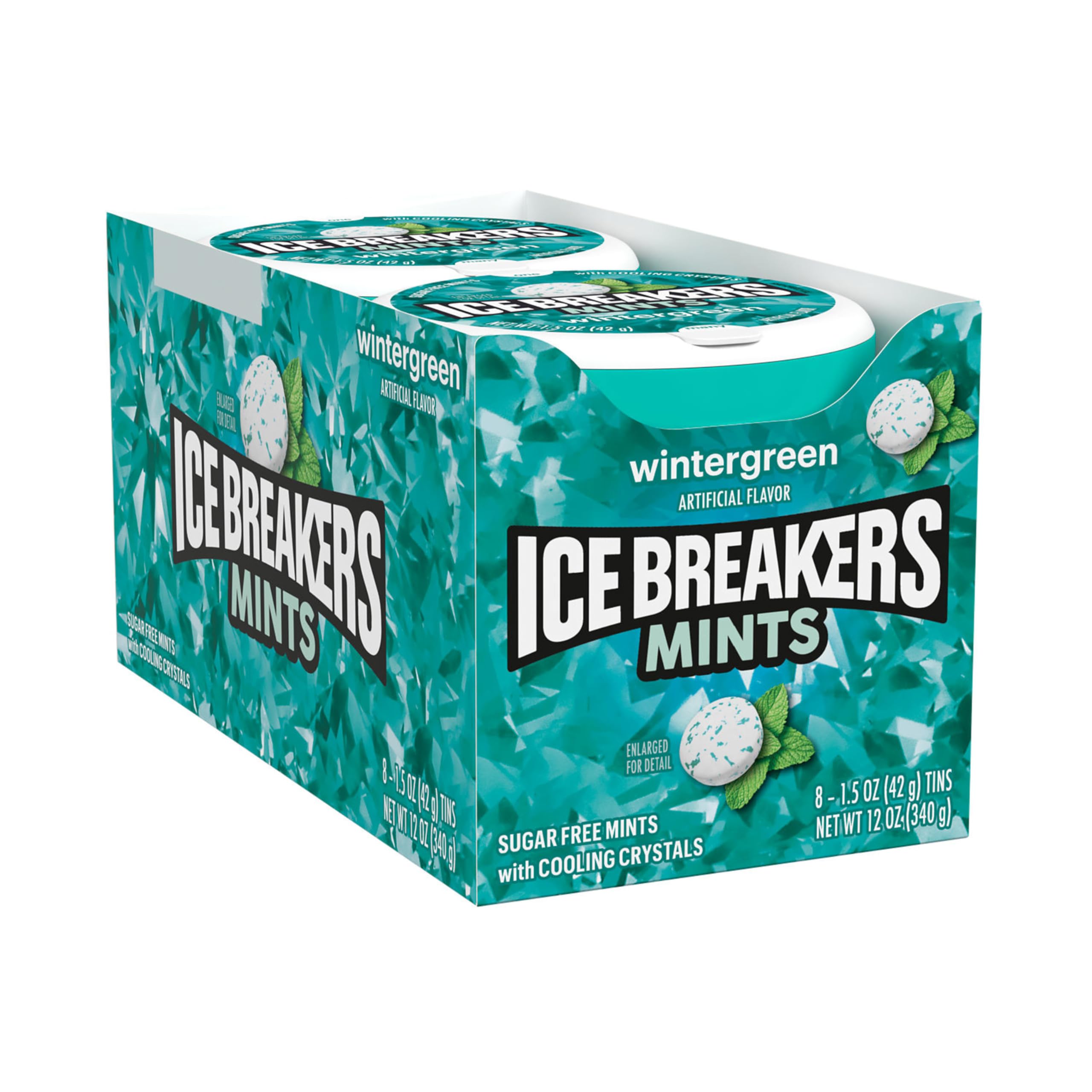 Ice Breakers primer plano de cristales de sabor destacando textura y efecto refrescante