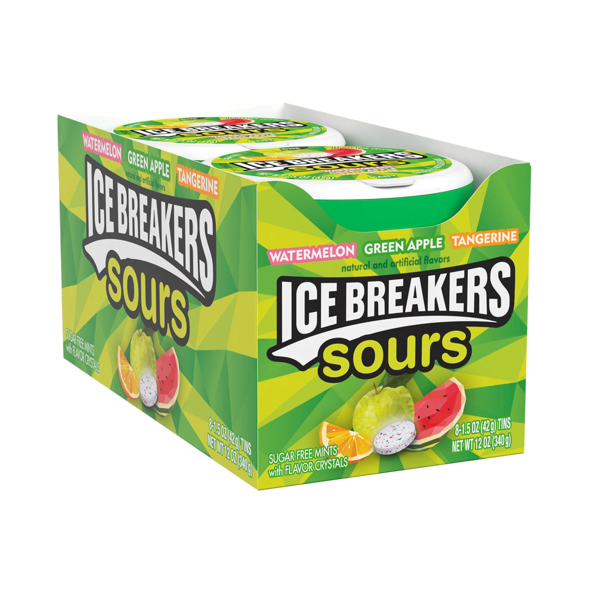 Ice Breakers lata frontal con mints surtidas mostrando marca y comodidad