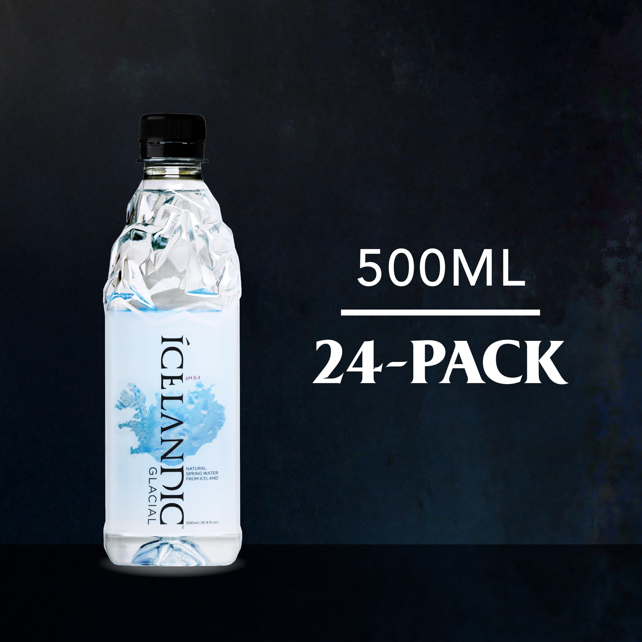 Icelandic Glacial etiqueta de botella con origen islandés visible