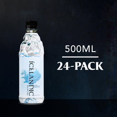 Icelandic Glacial etiqueta de botella con origen islandés visible