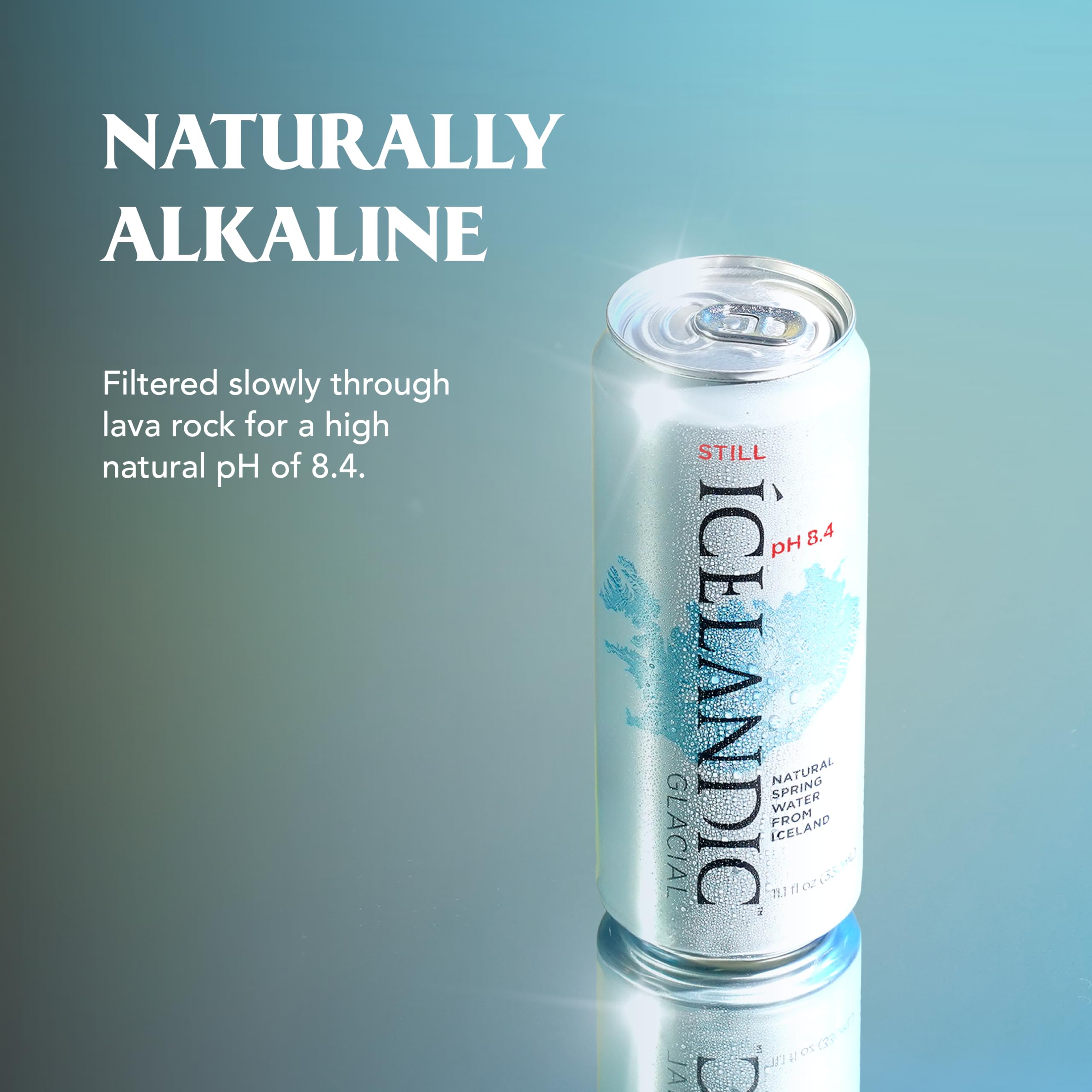 Icelandic Glacial detalle de etiqueta en lata, información clara y diseño premium