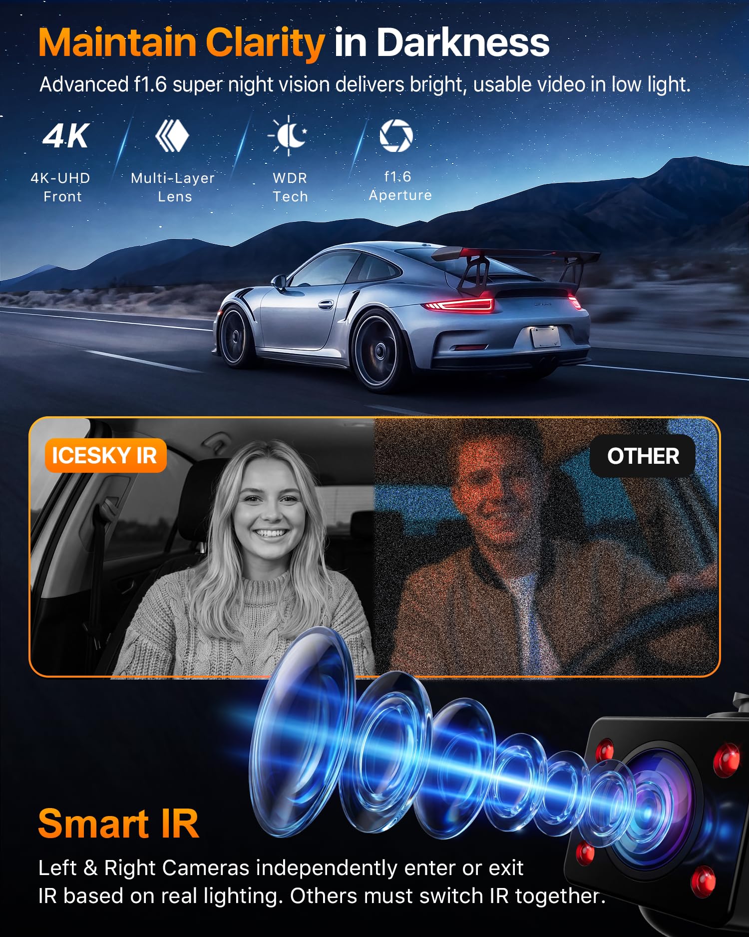 Icesky app móvil en smartphone con reproducción, transferencia rápida WiFi