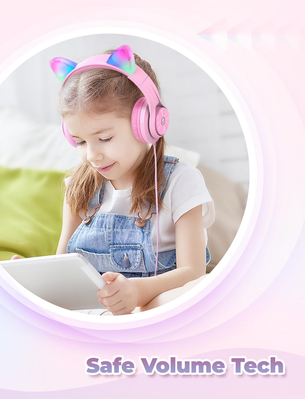 iClever HS20 en uso con tablet, compatibilidad 3,5 mm y aprendizaje seguro