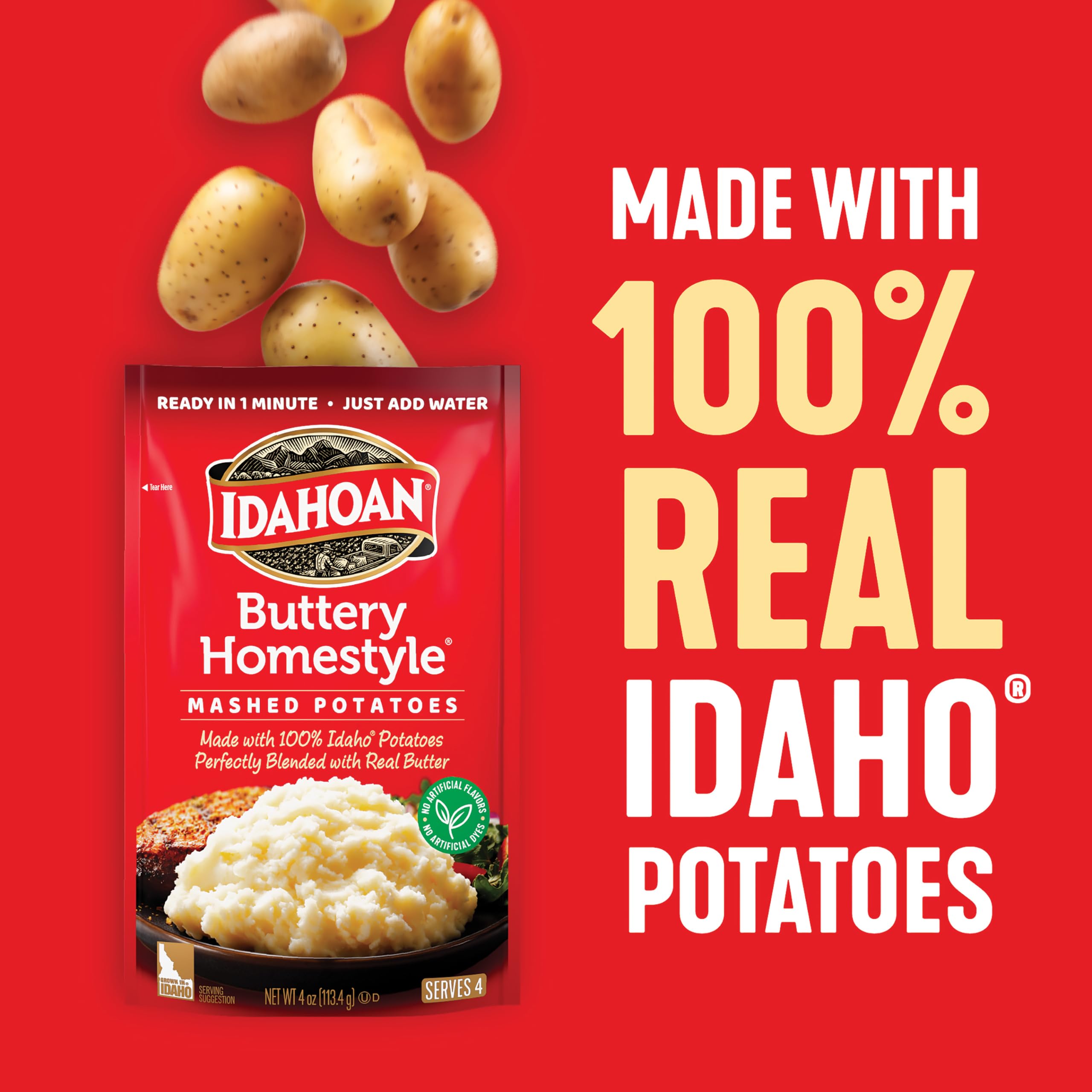 Idahoan detalle de copos secos resaltando textura y calidad real