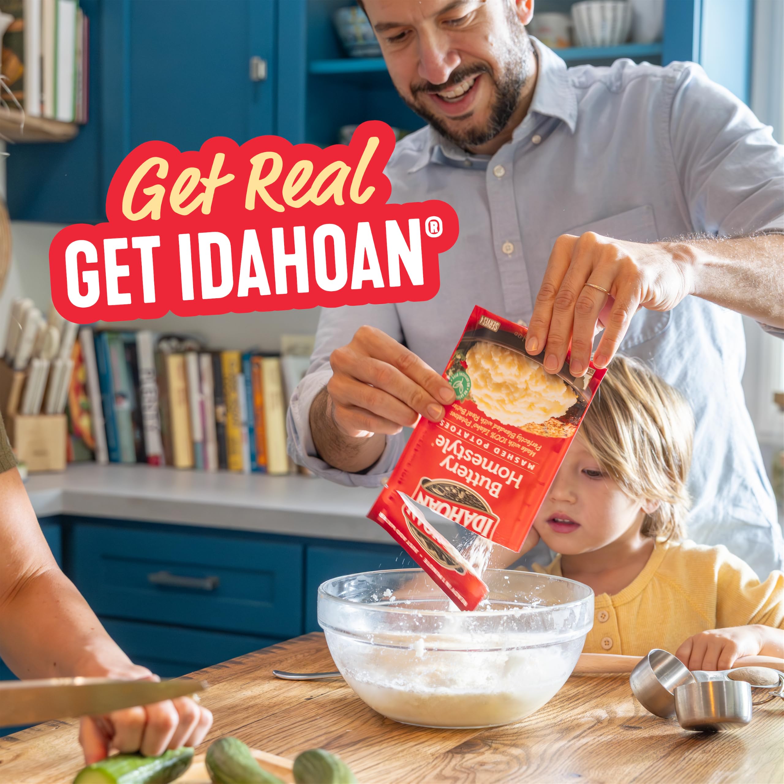 Idahoan presentación en mesa familiar mostrando uso cotidiano