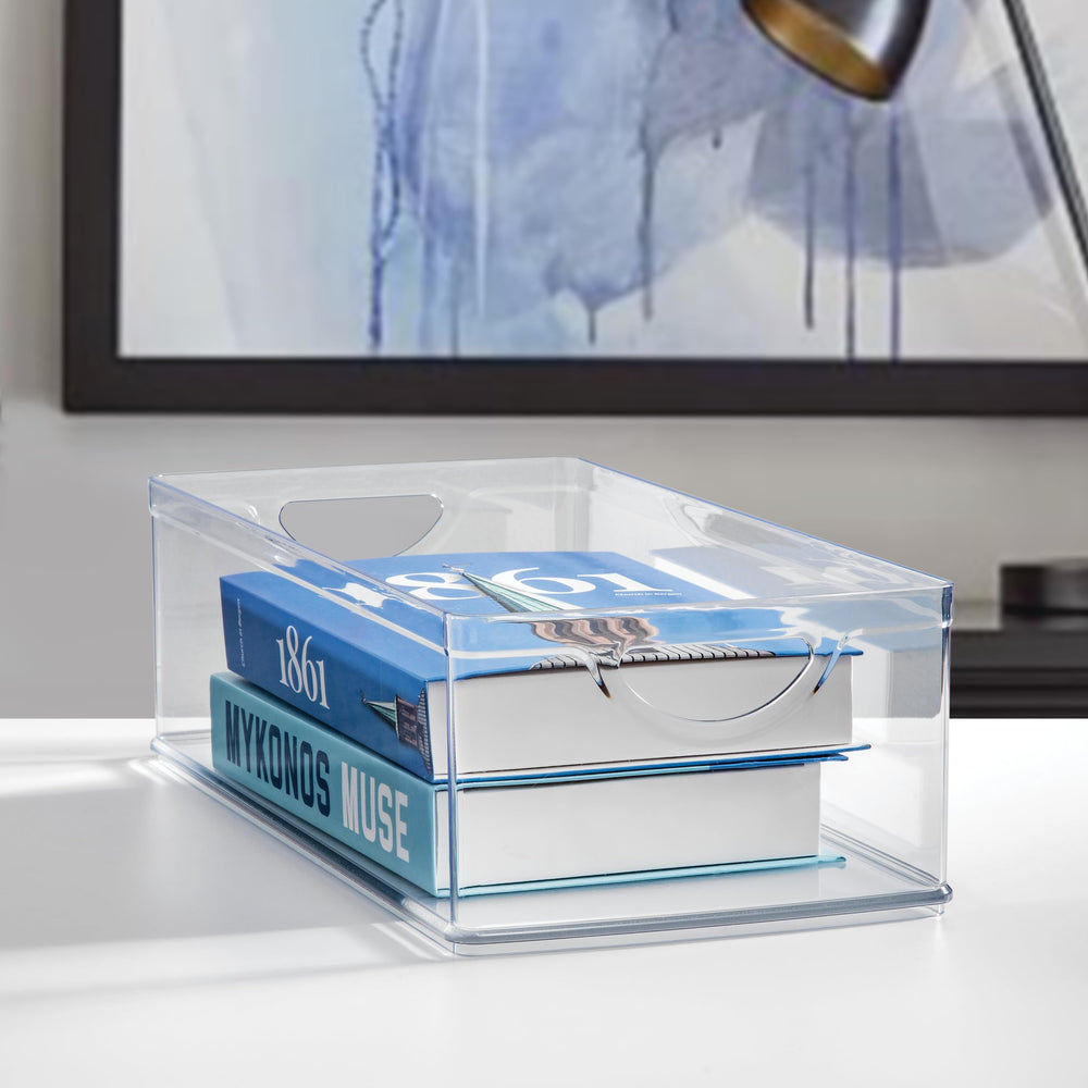 iDesign contenedor con rollos y botellas organiza artículos voluminosos