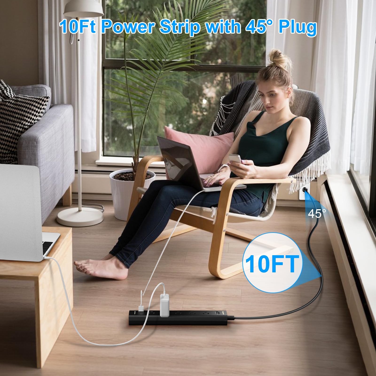IECOPOWER regleta junto a regla para comparar tamaño y alcance del cable