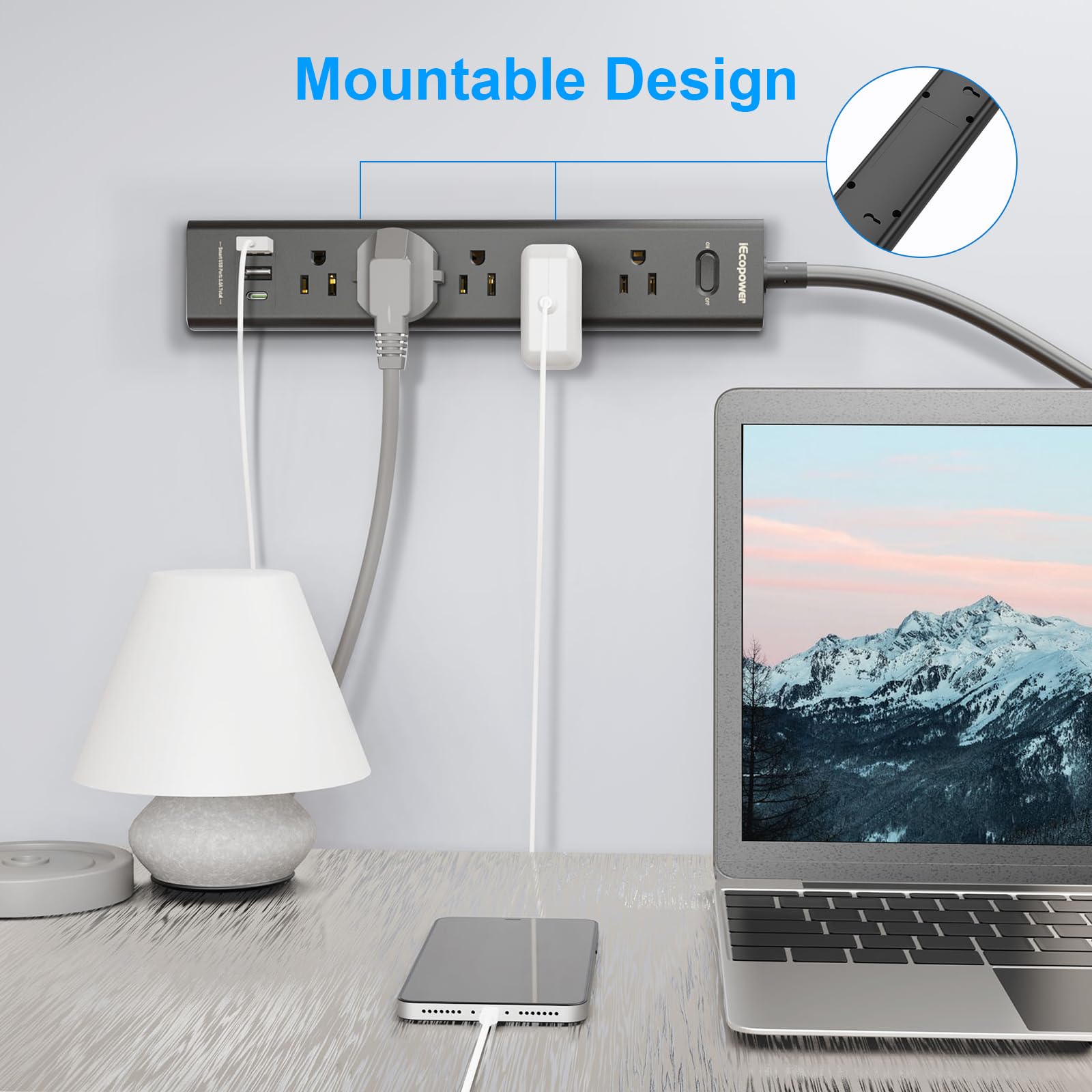IECOPOWER detalle de materiales ABS+PC y etiqueta de protección para mayor seguridad