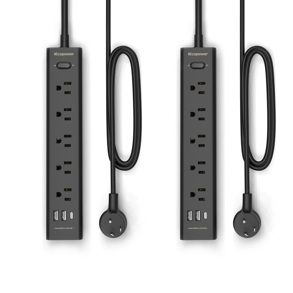 IECOPOWER regleta frontal con 5 enchufes y 3 puertos USB para carga múltiple