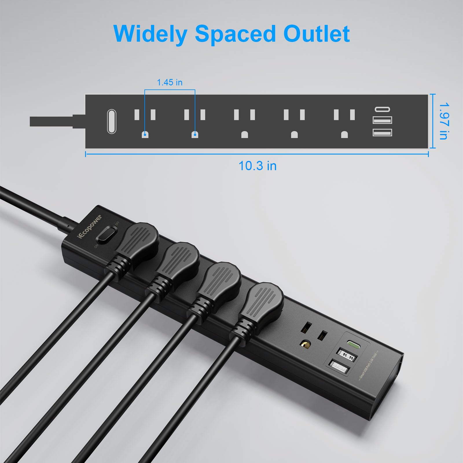 IECOPOWER carcasa ABS+PC vista cercana que resalta resistencia al calor