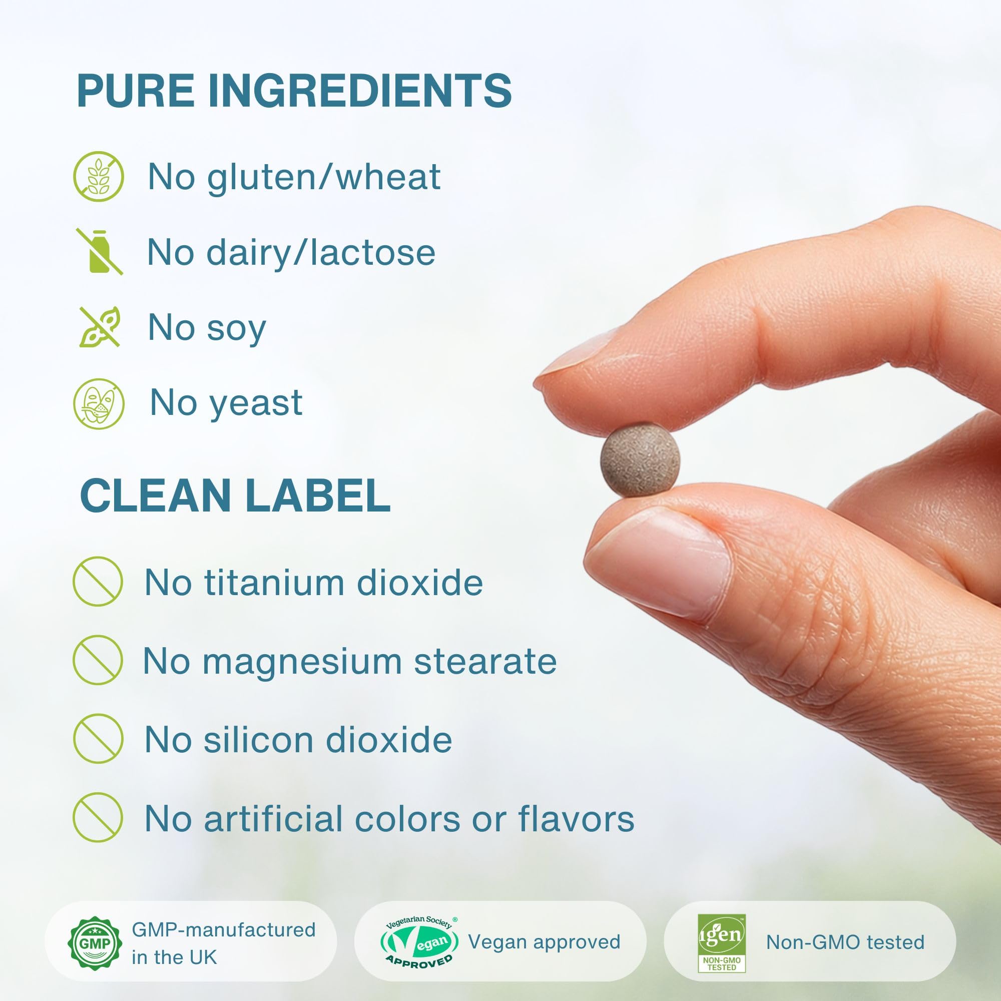 Igennus Clean Iron detalle de textura de la tableta para evaluar pureza