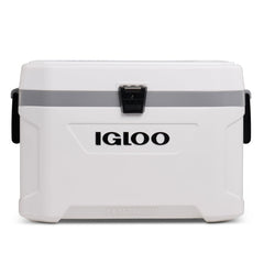 Igloo 54 Qt Marine Ultra frontal blanco mostrando durabilidad y capacidad