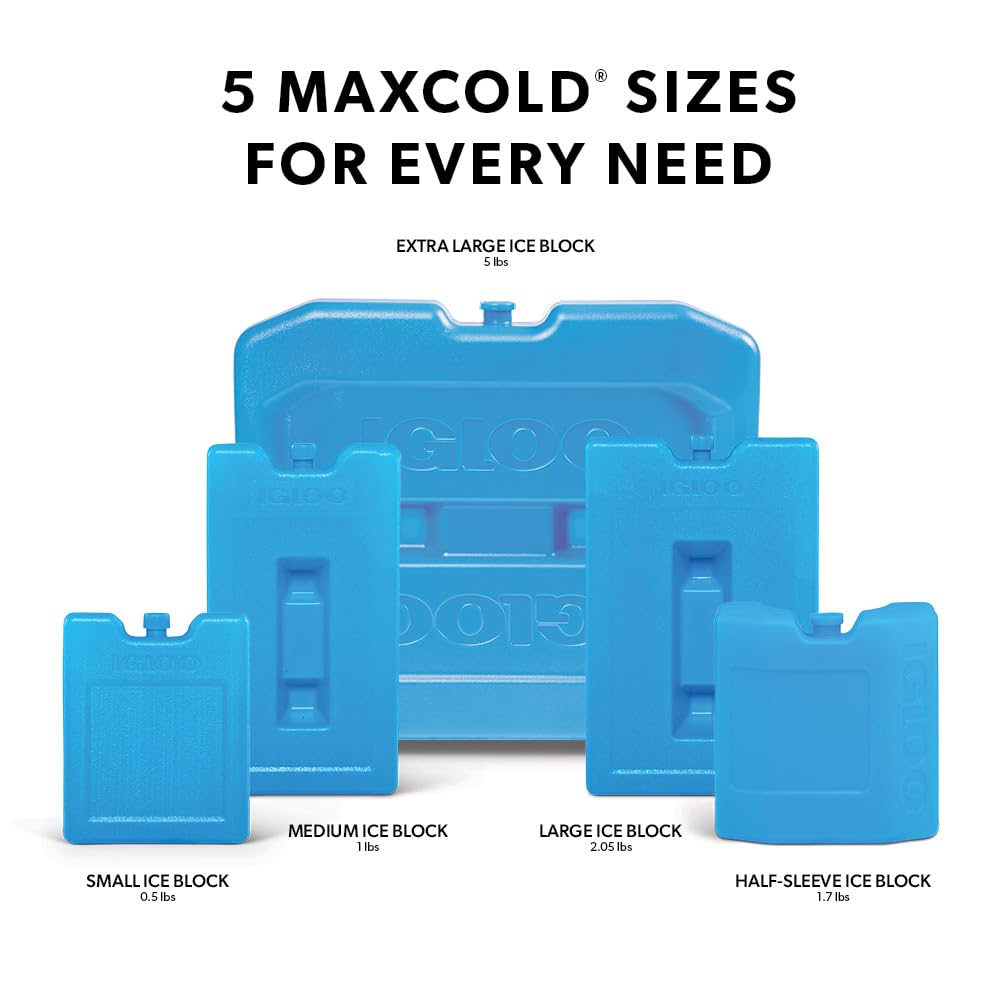 Bloques Igloo MaxCold en picnic sobre mantel manteniendo bebidas frías