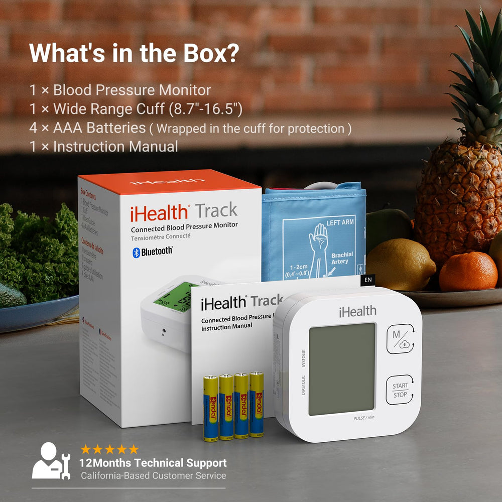 iHealth dispositivo junto a regla para comparar tamaño compacto