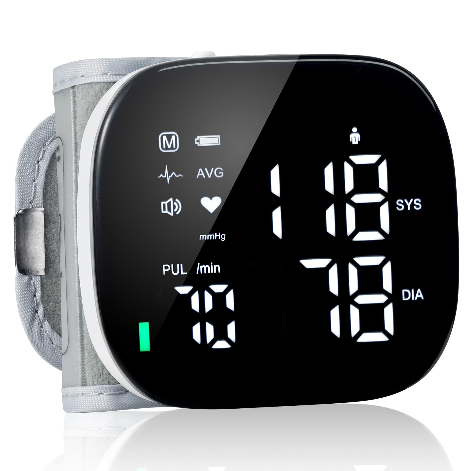 iHome monitor de muñeca frontal mostrando pantalla grande y clara