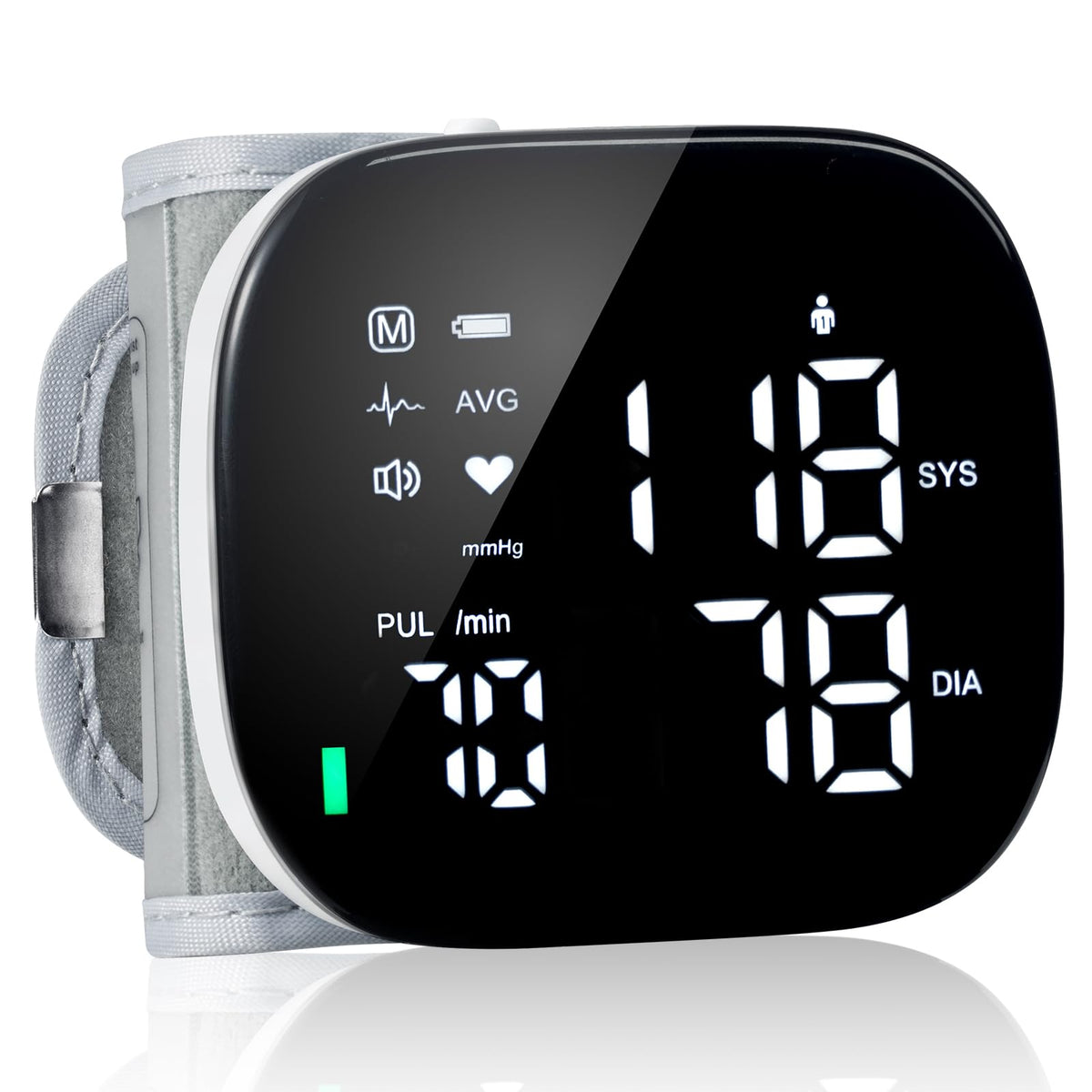 iHome monitor de muñeca frontal mostrando pantalla grande y clara