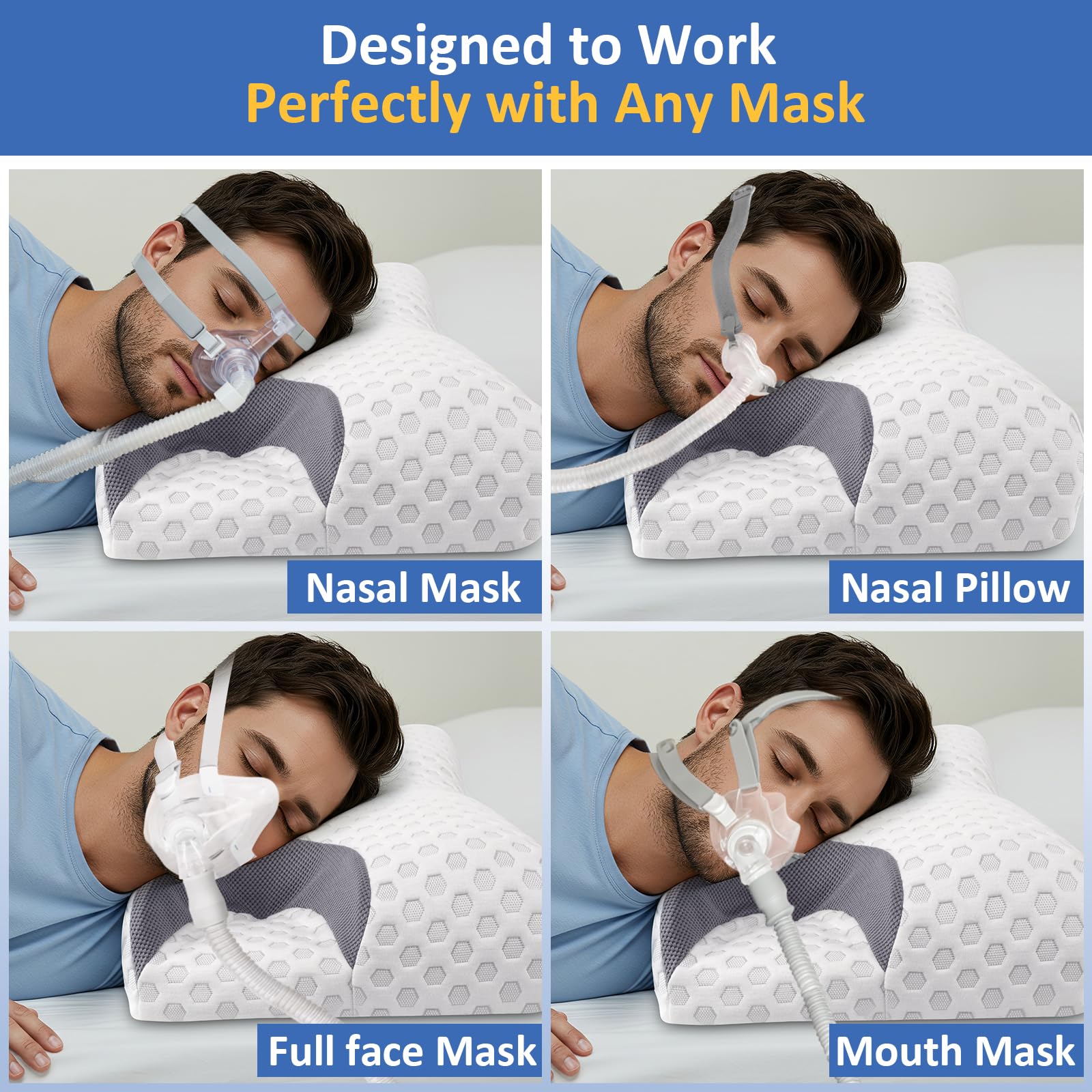 IKSTAR persona durmiendo de lado con máscara CPAP demostrando estabilidad y confort