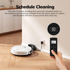 ILIFE V2 en suelo de madera removiendo migas y polvo rápidamente