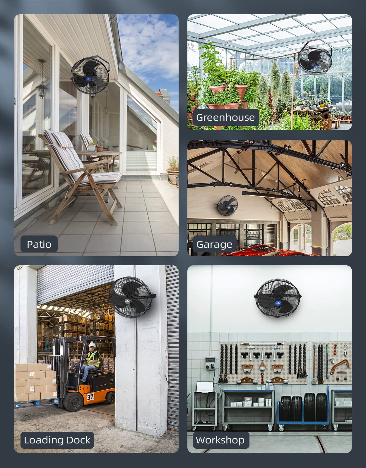 iLiving fan in patio setting showing strong airflow for outdoor comfort benefit