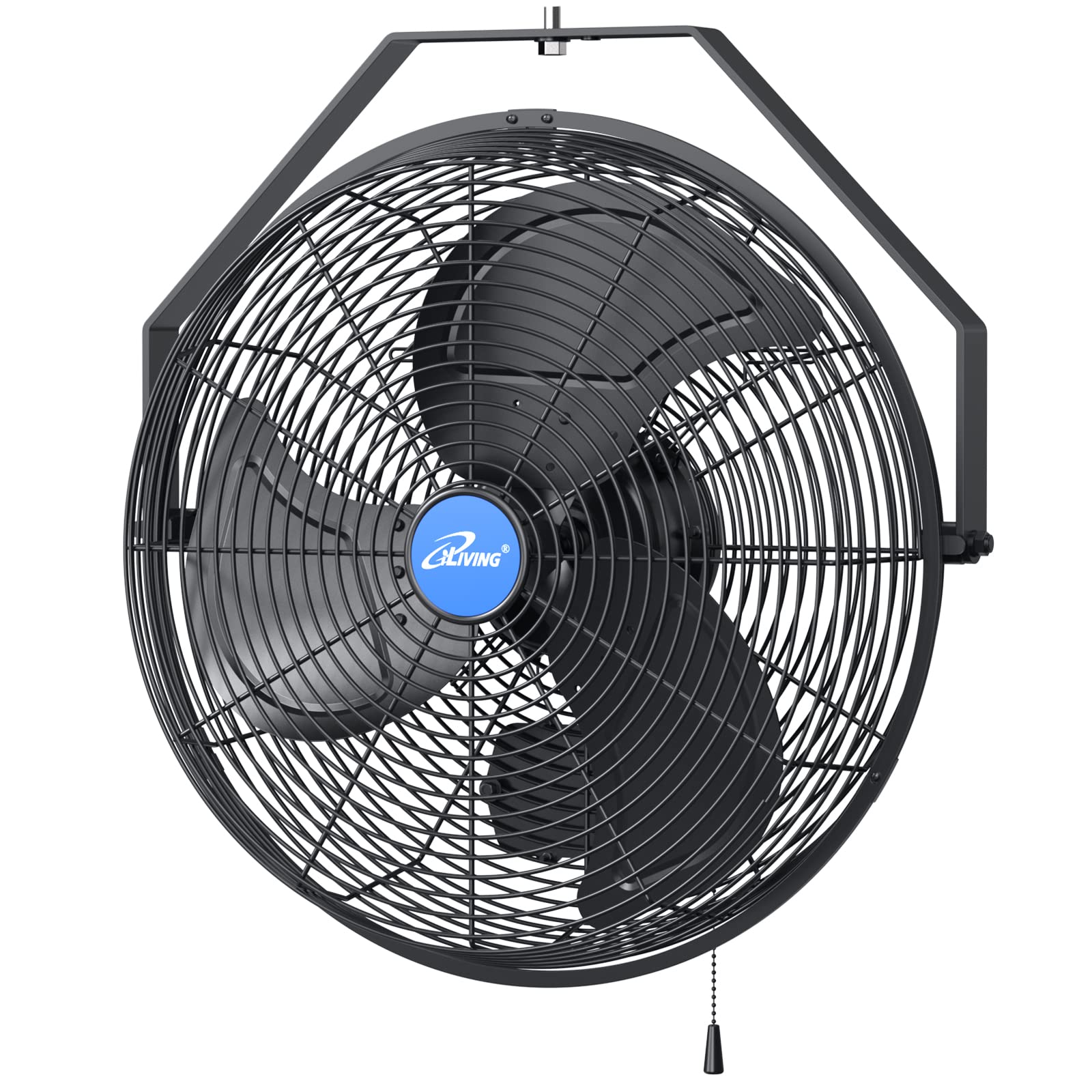 iLiving front view of 18-inch wall fan showing grill and airflow benefit