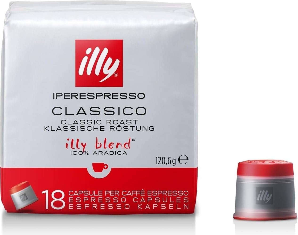 illy cápsula Classico frontal mostrando el envase y garantía de sabor
