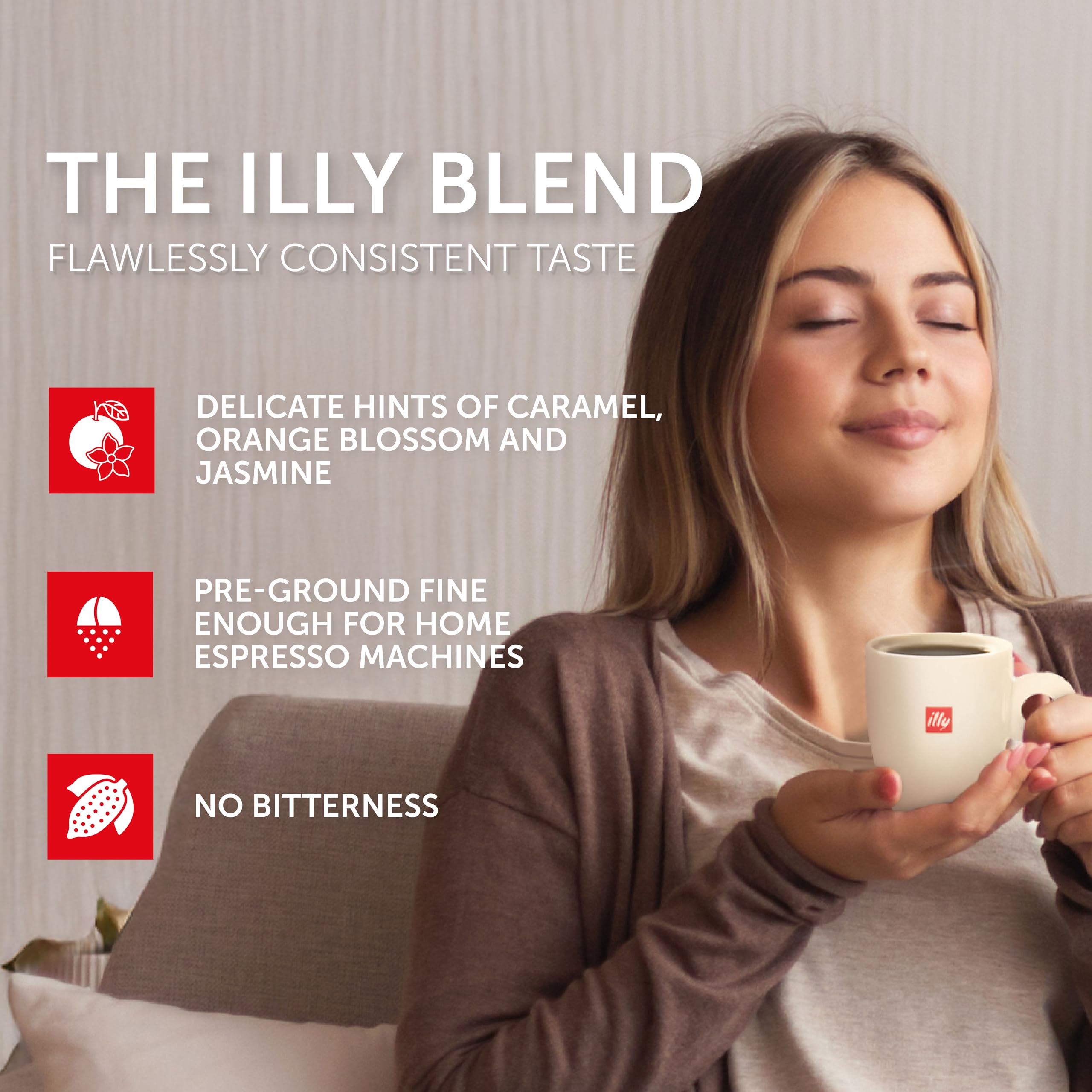 illy paquete de 250 g junto a objetos para ver escala y porciones