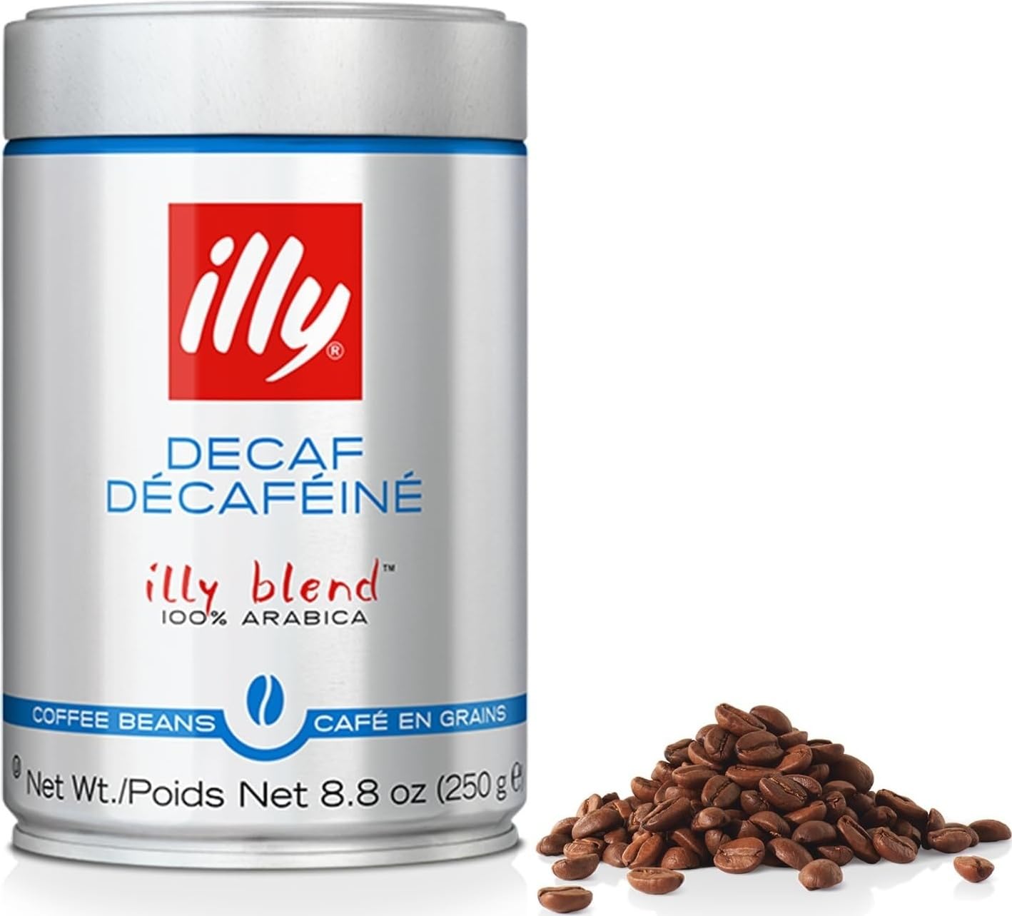 illy paquete frontal de 250 g mostrando la marca y sellado fresco