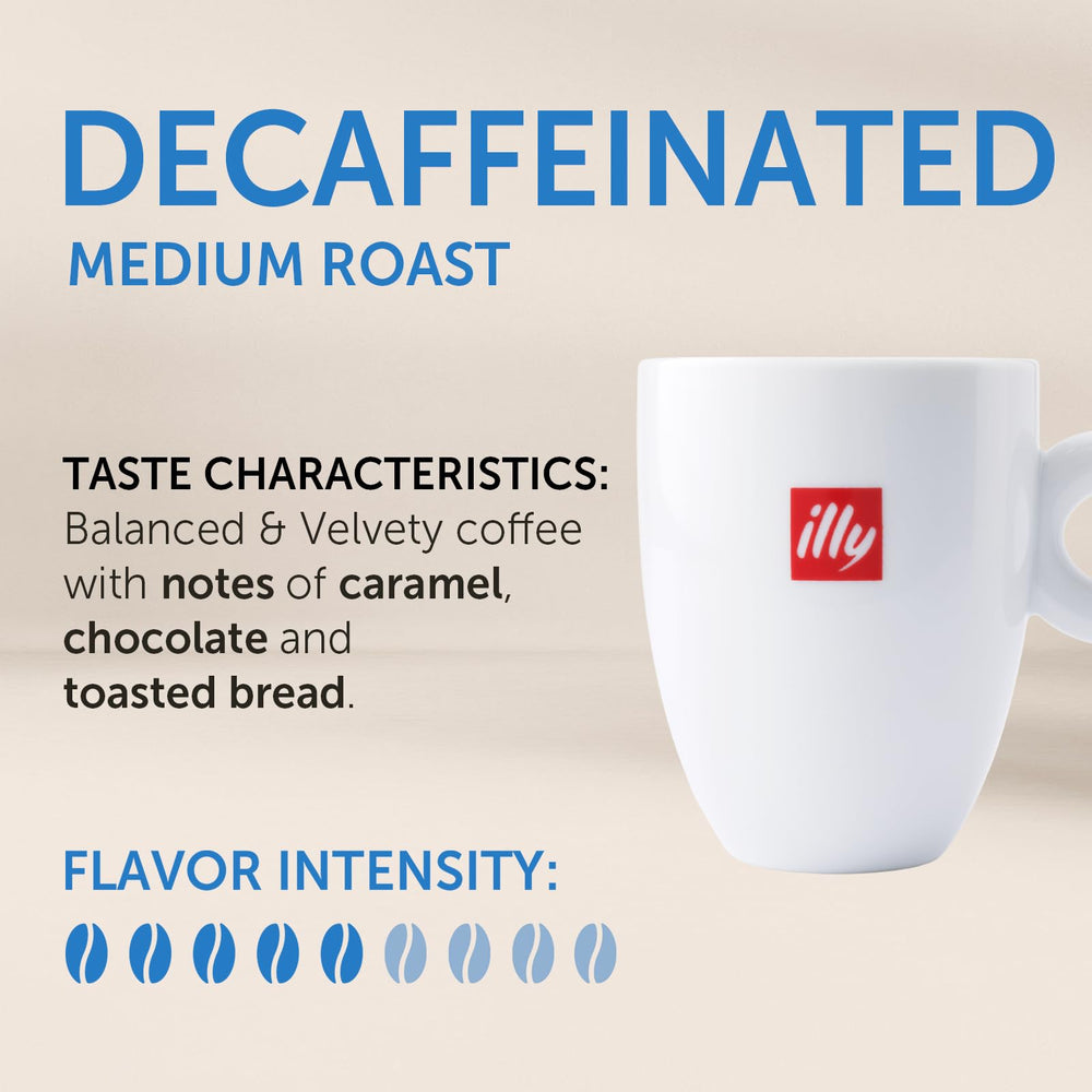 illy granos enteros descafeinados en primer plano, aroma preservado