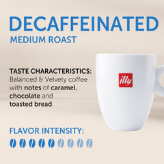 illy granos enteros descafeinados en primer plano, aroma preservado