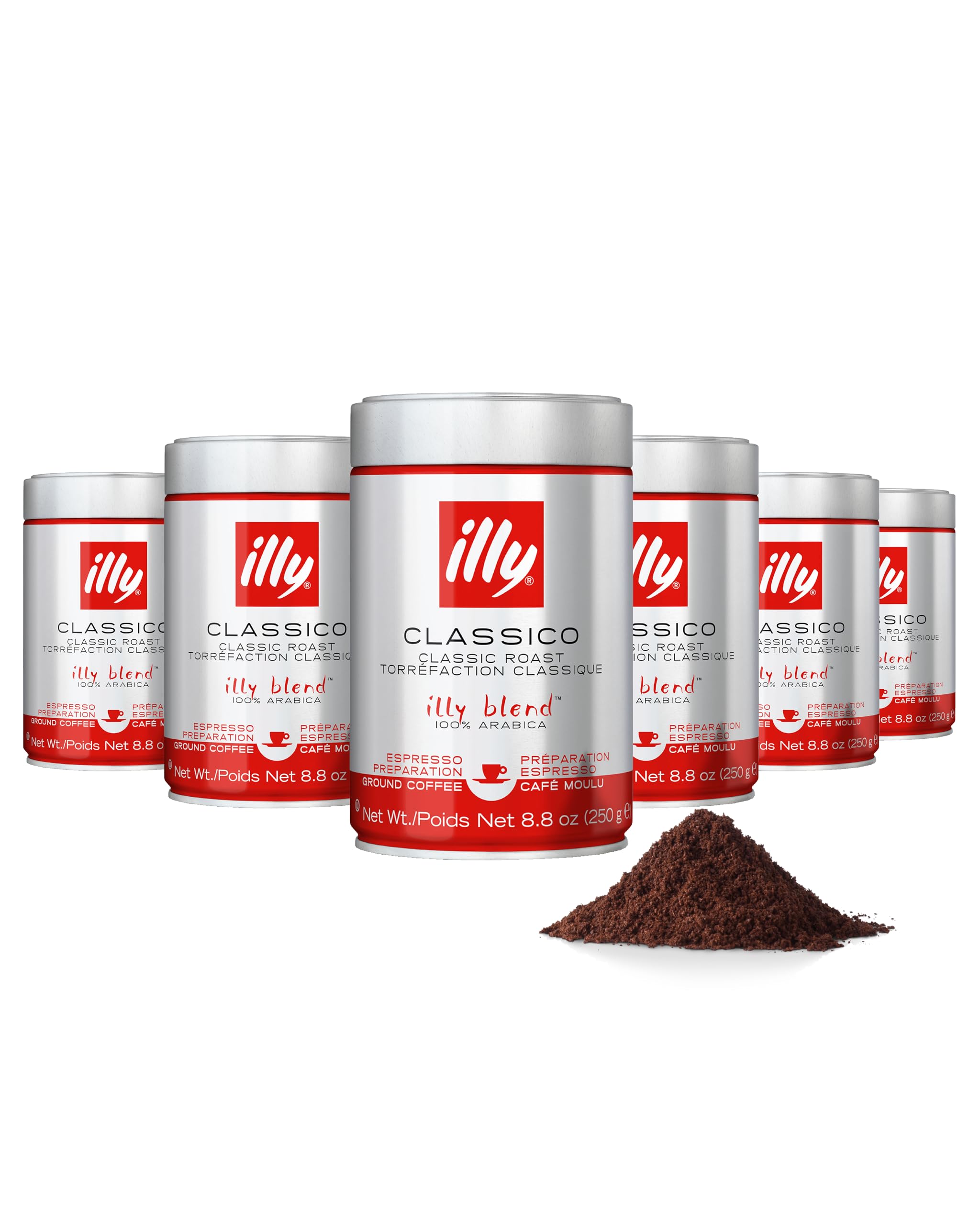 illy frente del paquete Classico molido que muestra presentación y conveniencia