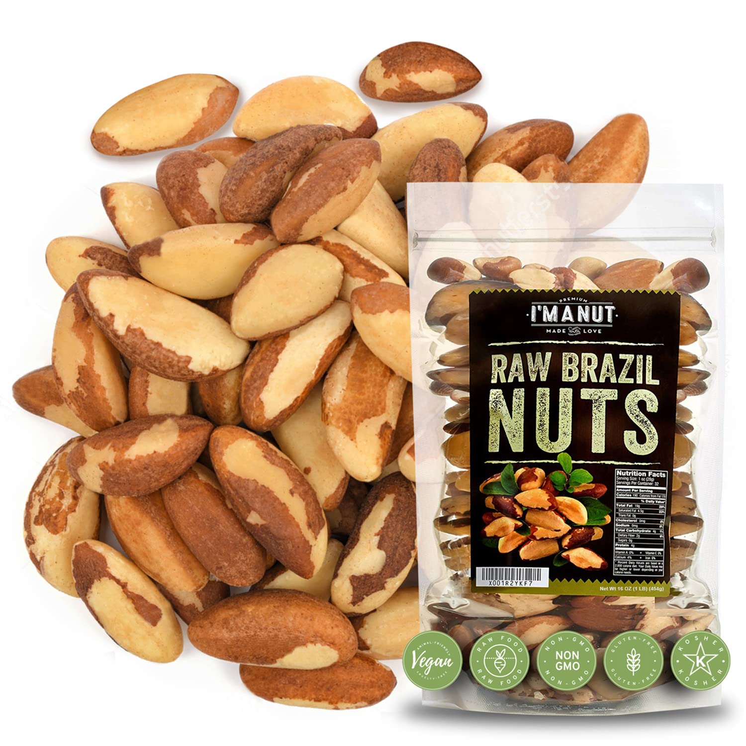 I'm A Nut bolsa delantera mostrando la marca y fresco sellado