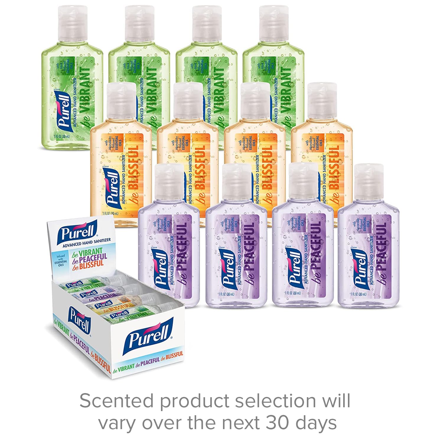 Purell gel desinfectante manos viaje Pack 12 x 1 oz — 3 fragancias, 70% alcohol, fórmula Advanced