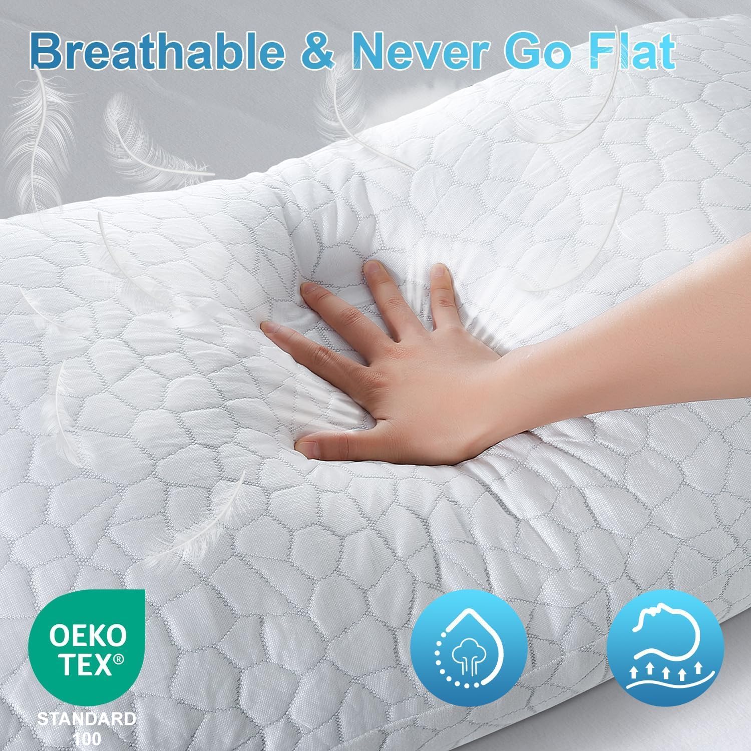 QUTOOL Almohada refrigerante de espuma viscoelástica triturada Set 2, funda doble cara y relleno ajustable para sueño fresco y sop