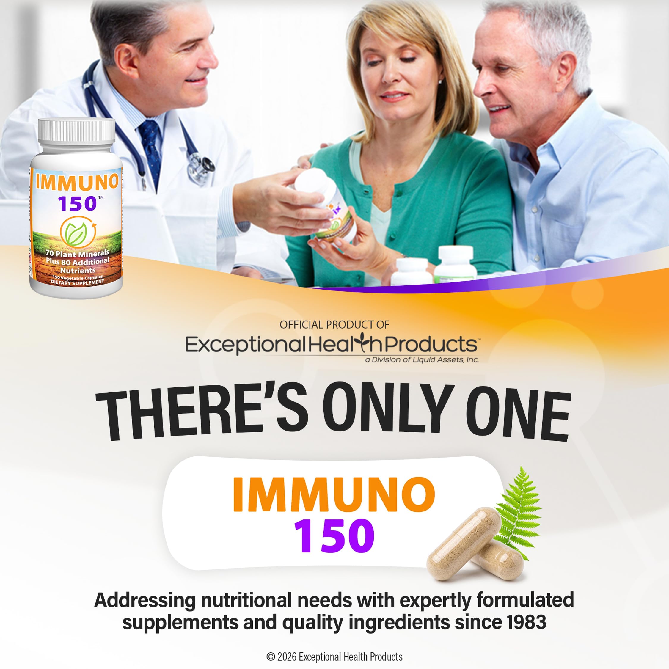 Frasco de Immuno 150 en mesa junto a alimentos para uso diario equilibrado