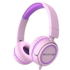 IMYB auriculares infantiles frontal rosa mostrando diseño cómodo y volumen seguro