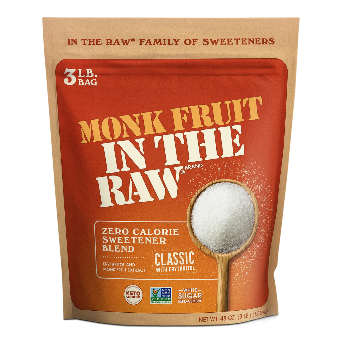 IN THE RAW bolsa 3 lb frontal mostrando empaque y cantidad