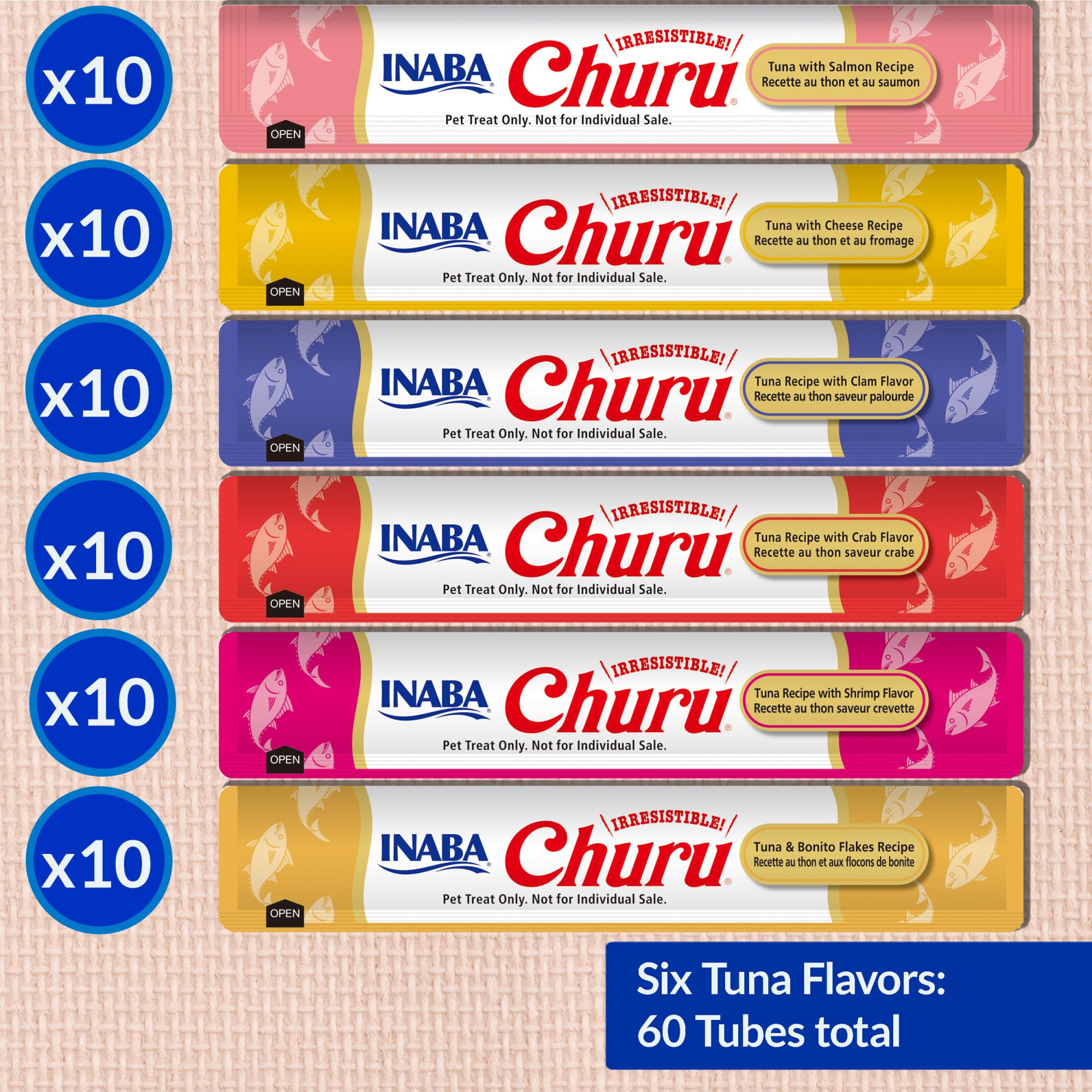 INABA Churu etiqueta de ingredientes destacando atún y taurina