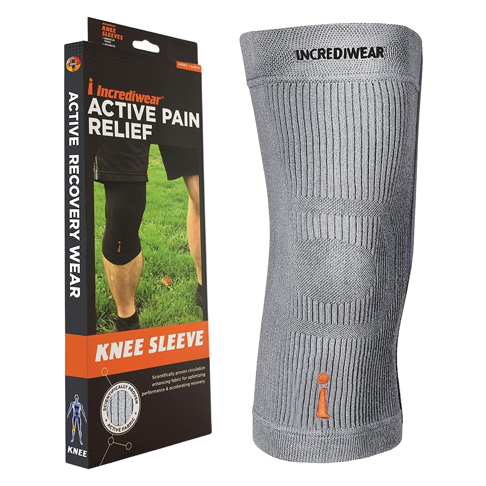 Incrediwear manga para rodilla frontal mostrando ajuste y soporte