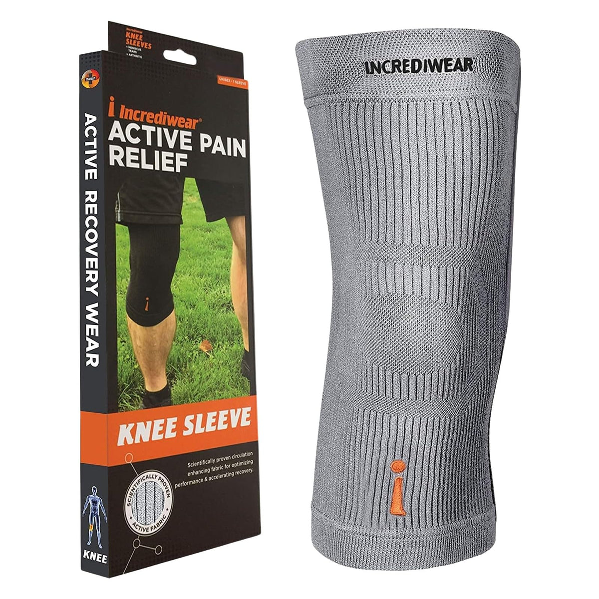 Incrediwear manga para rodilla frontal mostrando ajuste y soporte