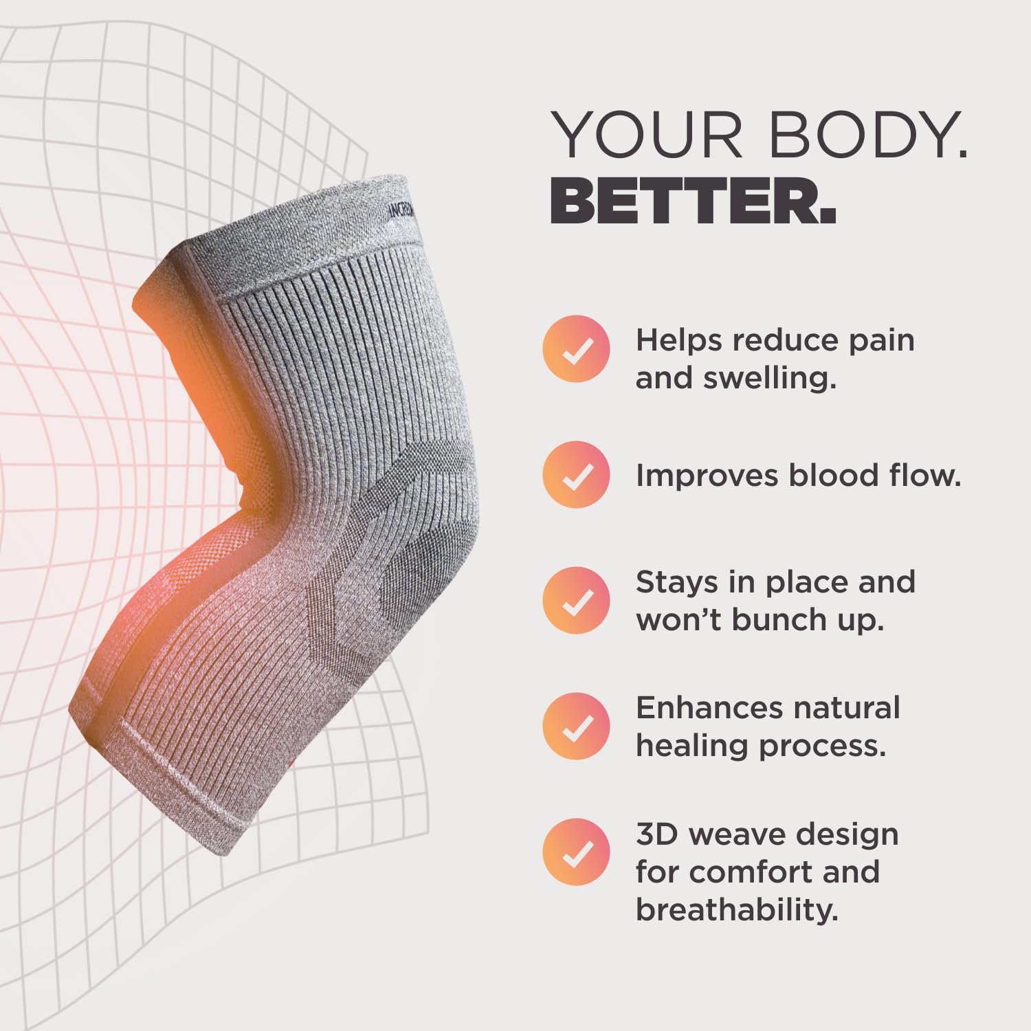 Incrediwear rodilla en uso durante ejercicio para soporte en movimiento