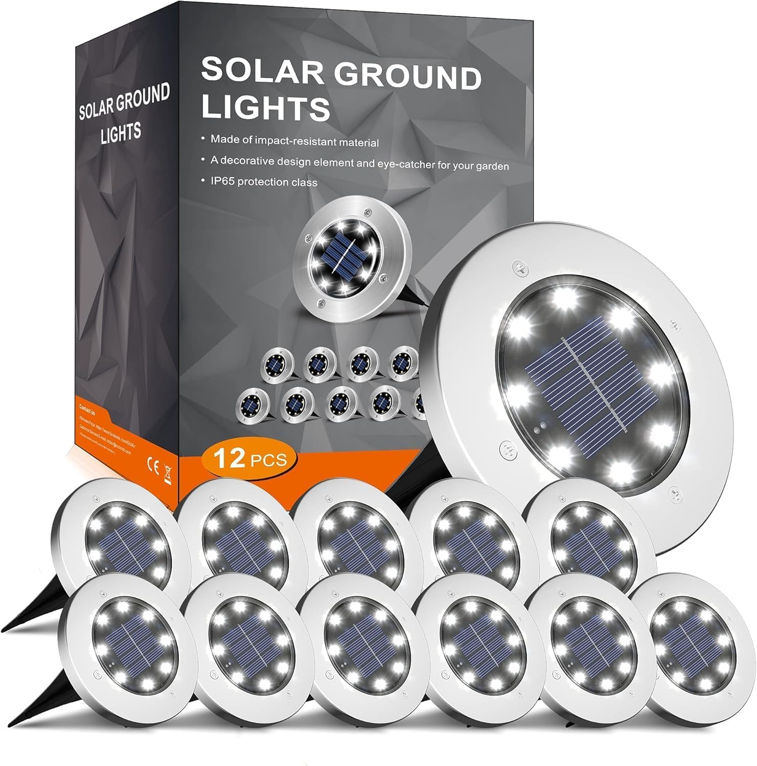 INCX paquete de 12 luces solares frontal mostrando unidades y diseño práctico
