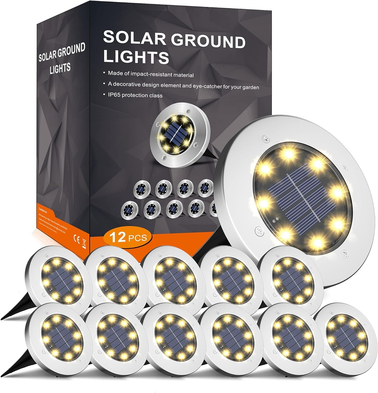 INCX paquete frontal de 12 luces solares mostrando diseño compacto y uso práctico