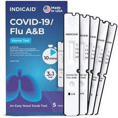 INDICAID caja frontal mostrando 5 pruebas y beneficios de detección rápida