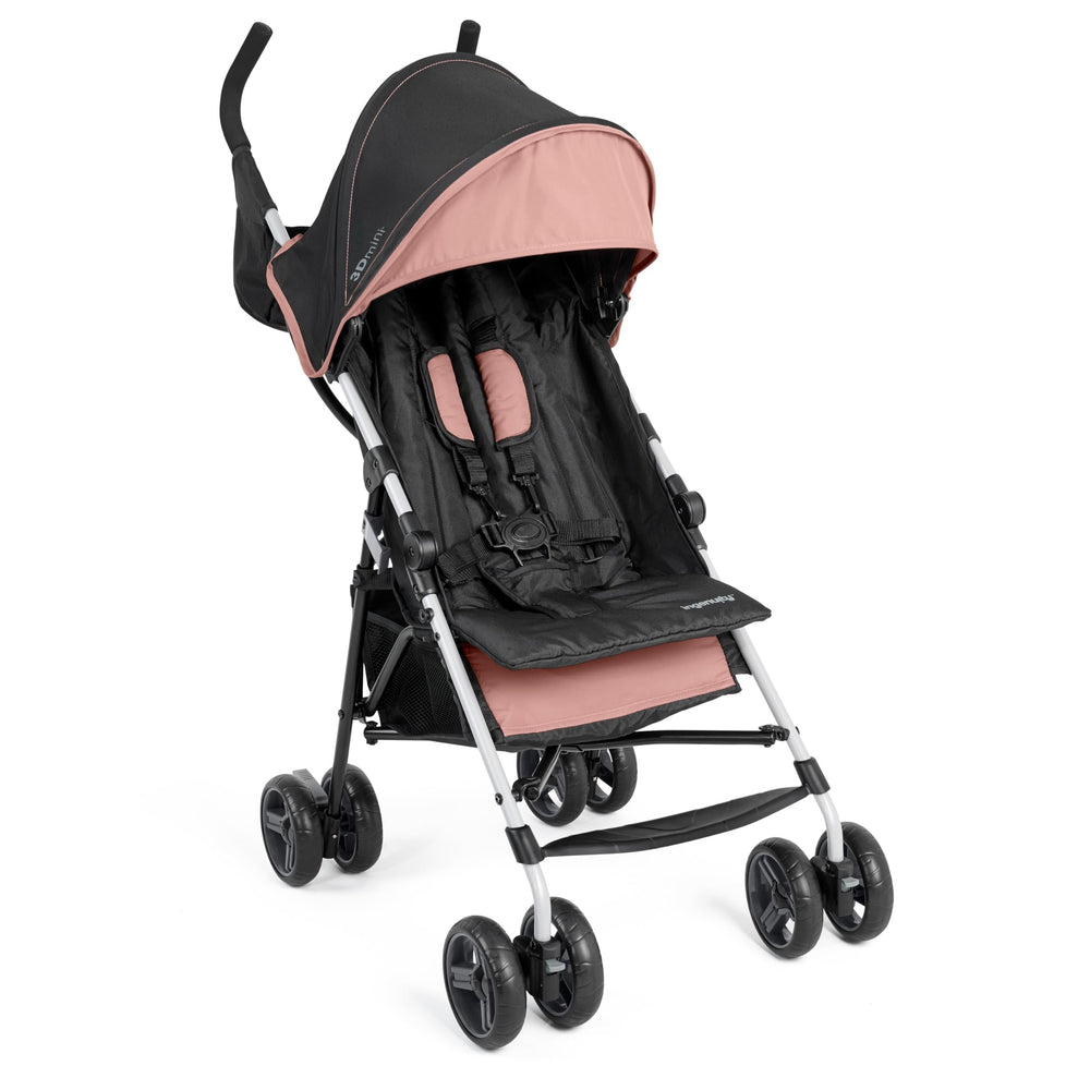 Ingenuity vista frontal del cochecito en dusty rose con diseño ligero y elegante