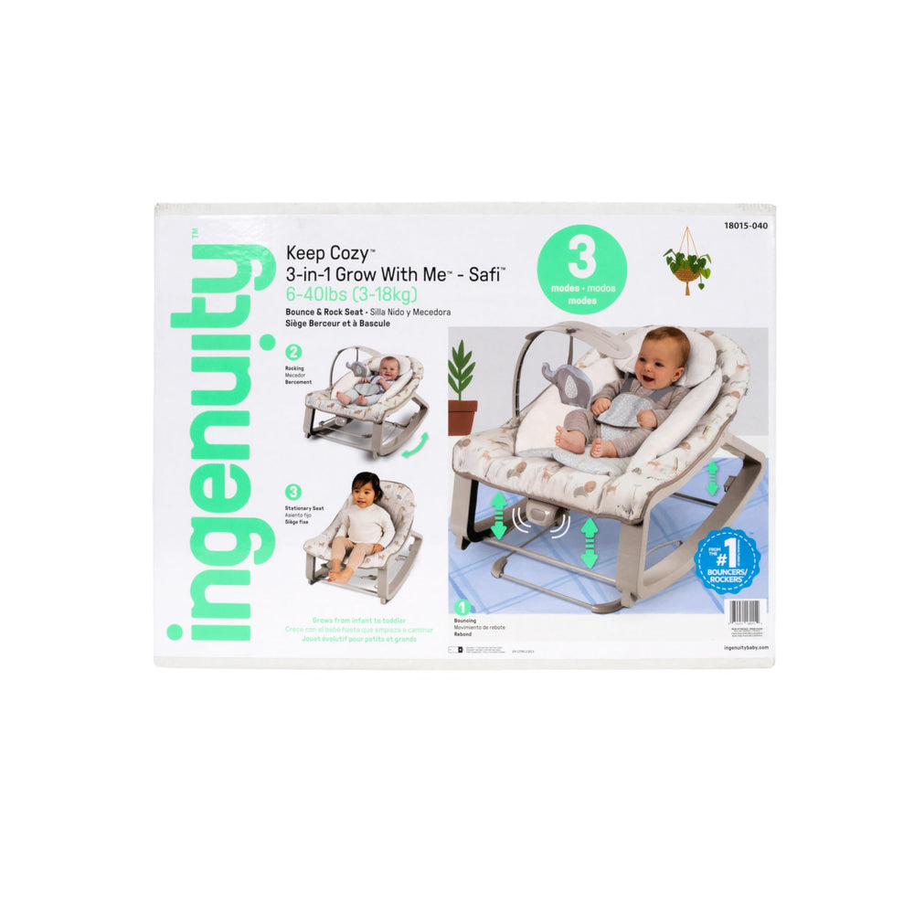Ingenuity Keep Cozy comparación de tamaño junto a silla adulta para escala