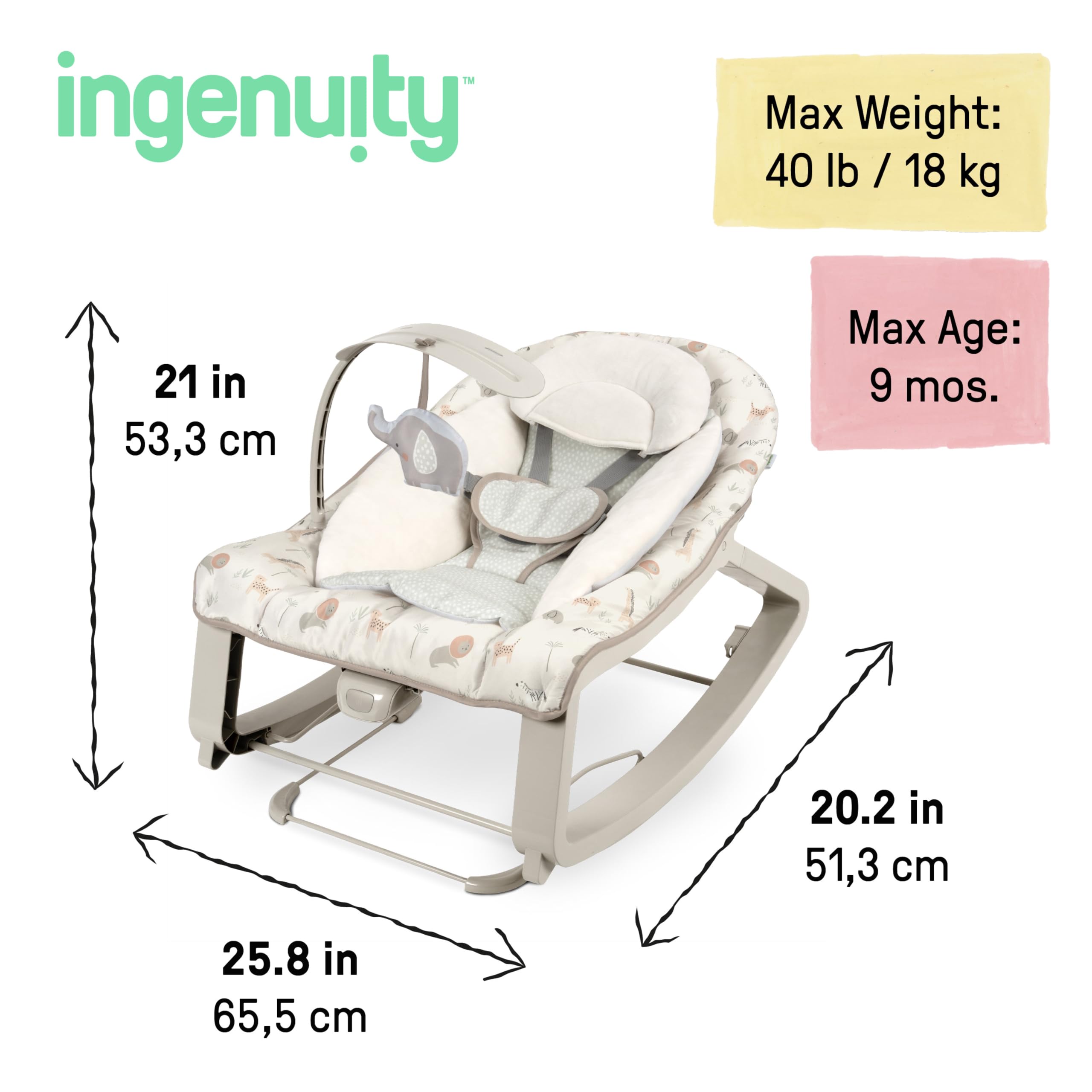 Ingenuity Keep Cozy convertido en asiento estacionario con patilla trasera estable