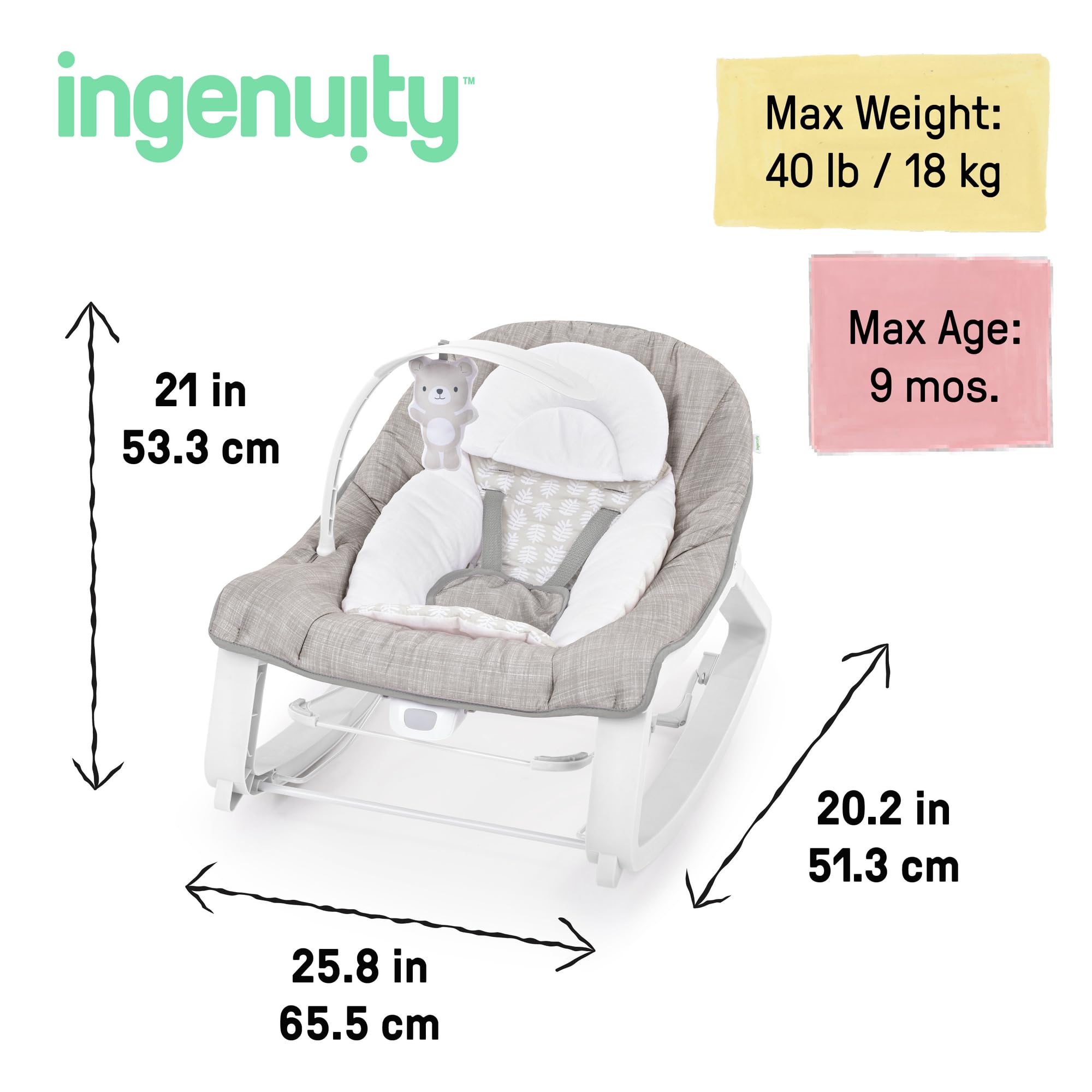 Ingenuity Keep Cozy en modo mecedora demostrando movimiento suave