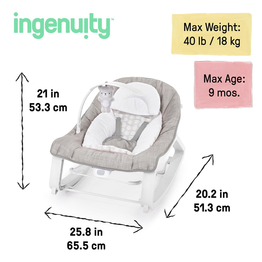 Ingenuity Keep Cozy en modo mecedora demostrando movimiento suave