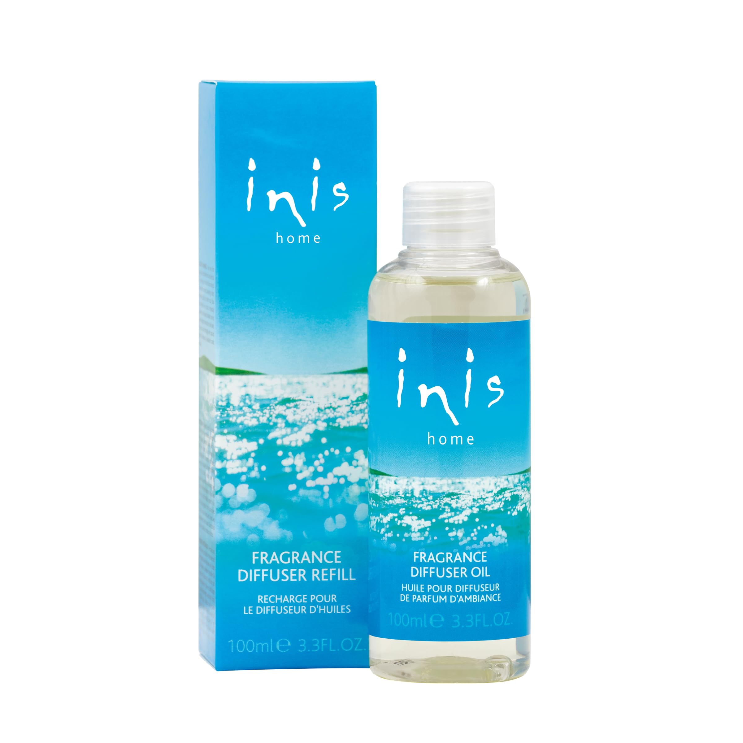 Inis the Energy of the Sea frasco frontal mostrando la etiqueta y aporte aromático