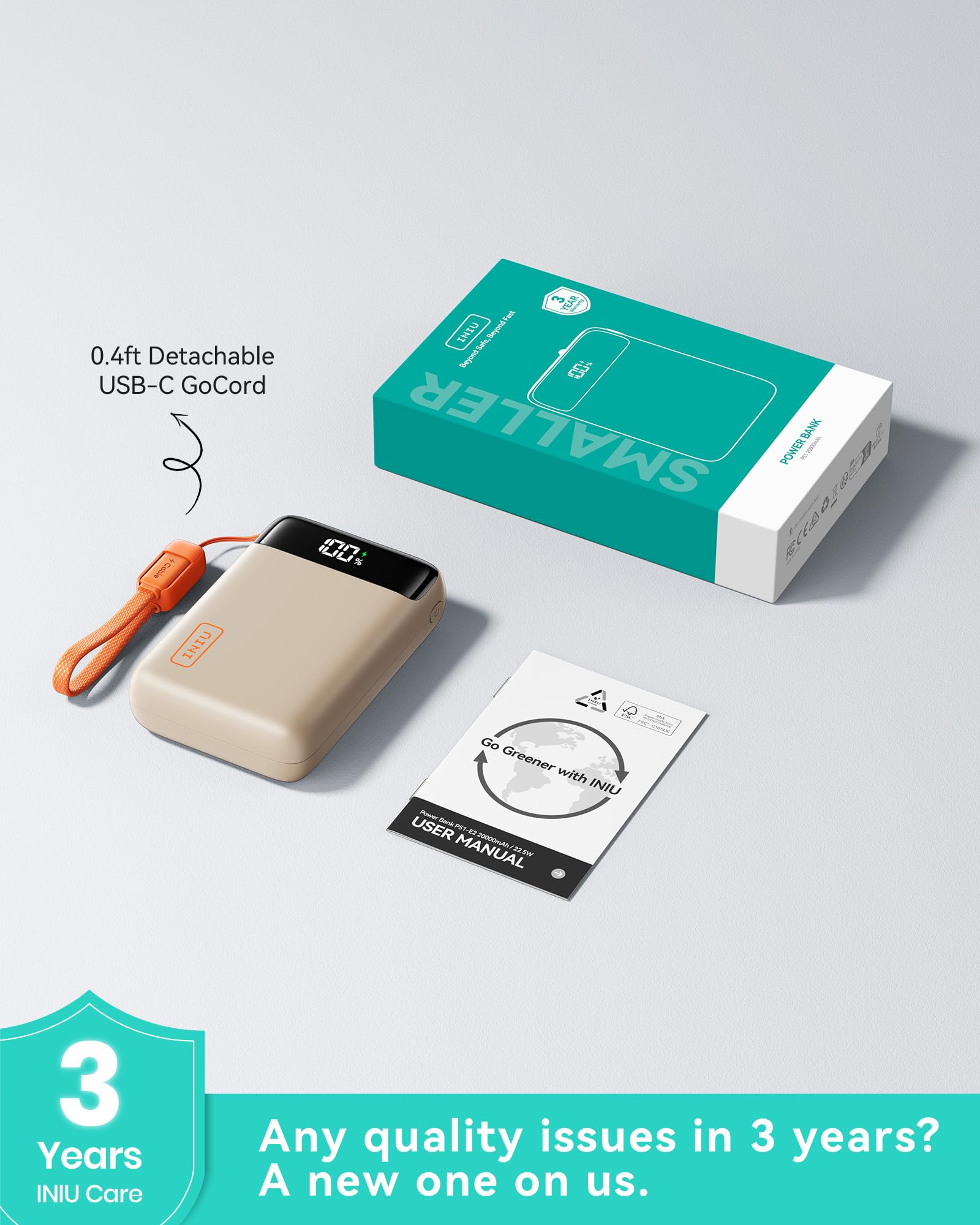INIU power bank dentro de una mochila, ideal para viajes y desplazamientos